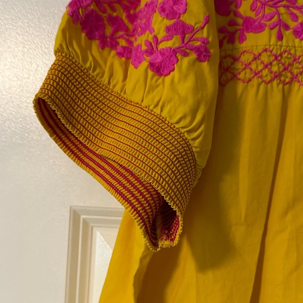 J. Crew Yellow Blouse with Pink Embroidery - Picture 4 of 5